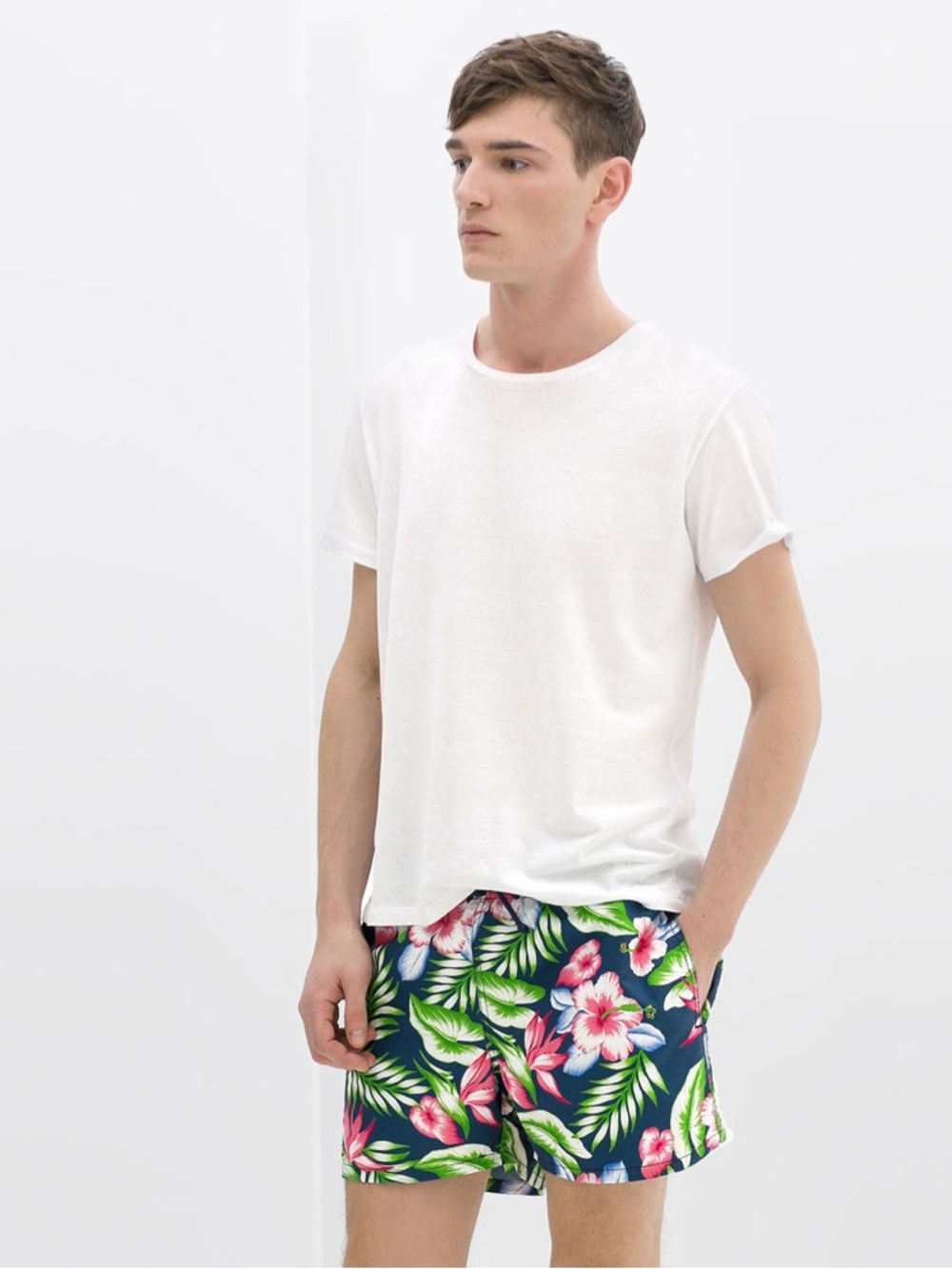 Zara Navy Floral Men's Swim Trunks with Pink & Green Print